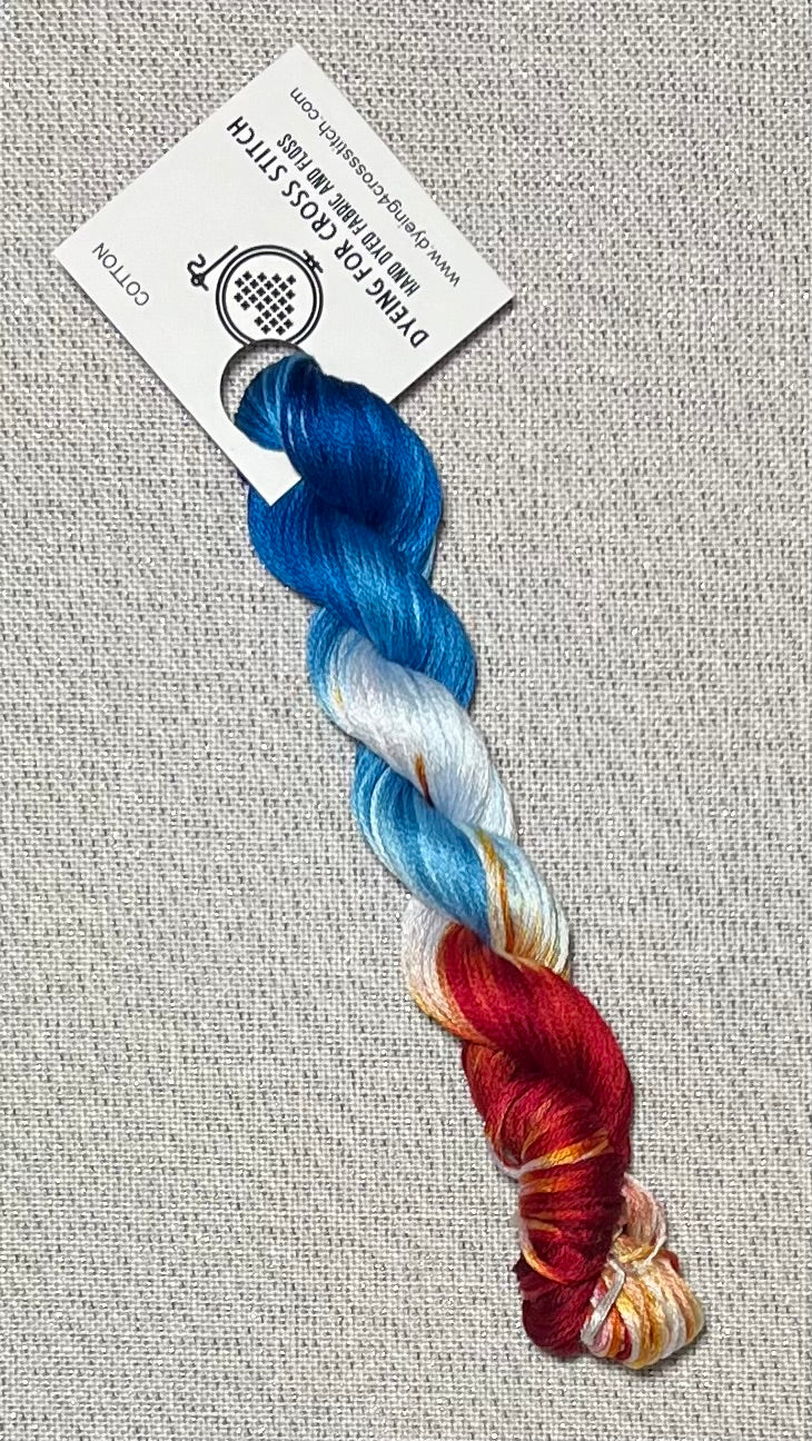 Cotton hand dyed floss - Ice Dyed - Solo 17 - RW&B '25
