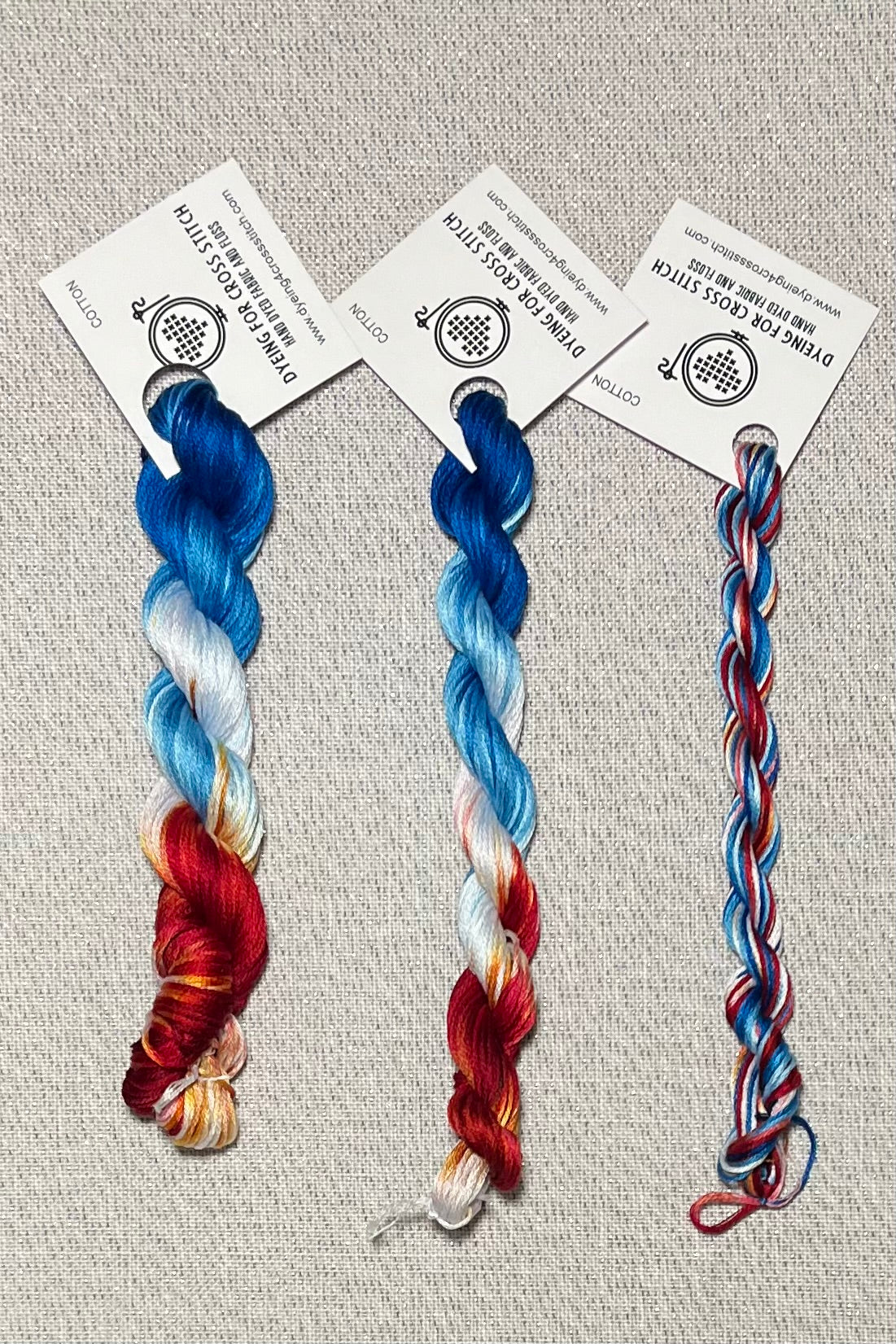 Cotton hand dyed floss - Ice Dyed - Solo 17 - RW&B '25
