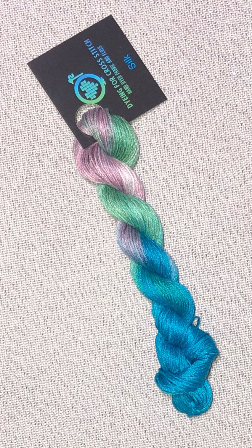 Silk hand dyed floss - Blue, Green, & Pink - Dyeing for Cross Stitch