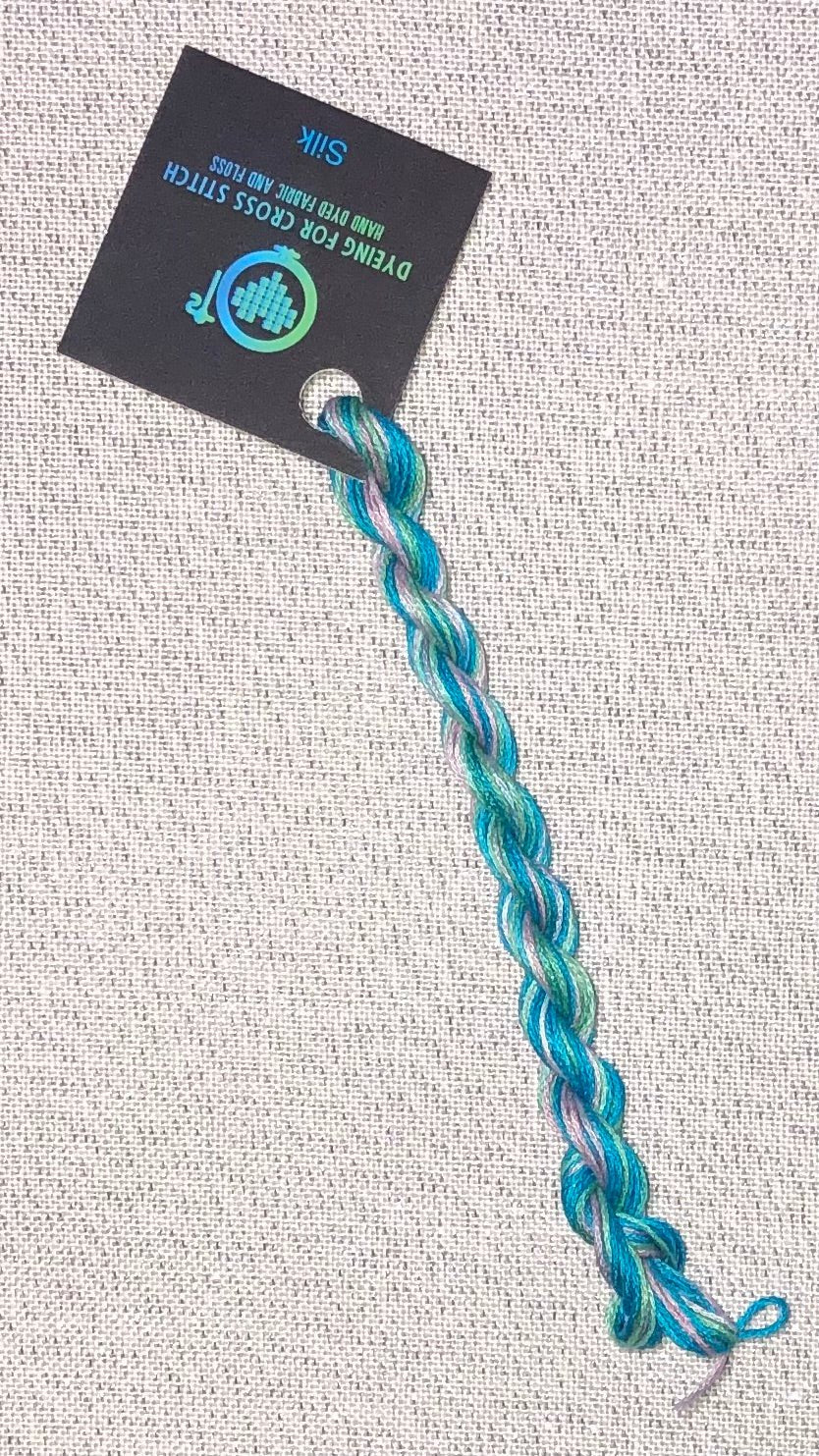 Silk hand dyed floss - Blue, Green, & Pink - Dyeing for Cross Stitch