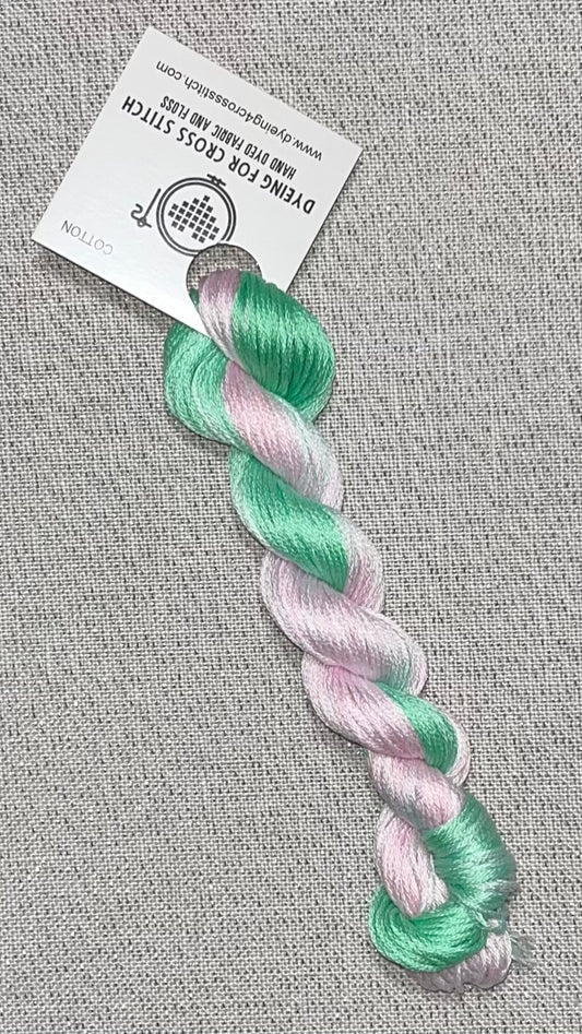 Cotton hand dyed floss - Pink & Green SOLO