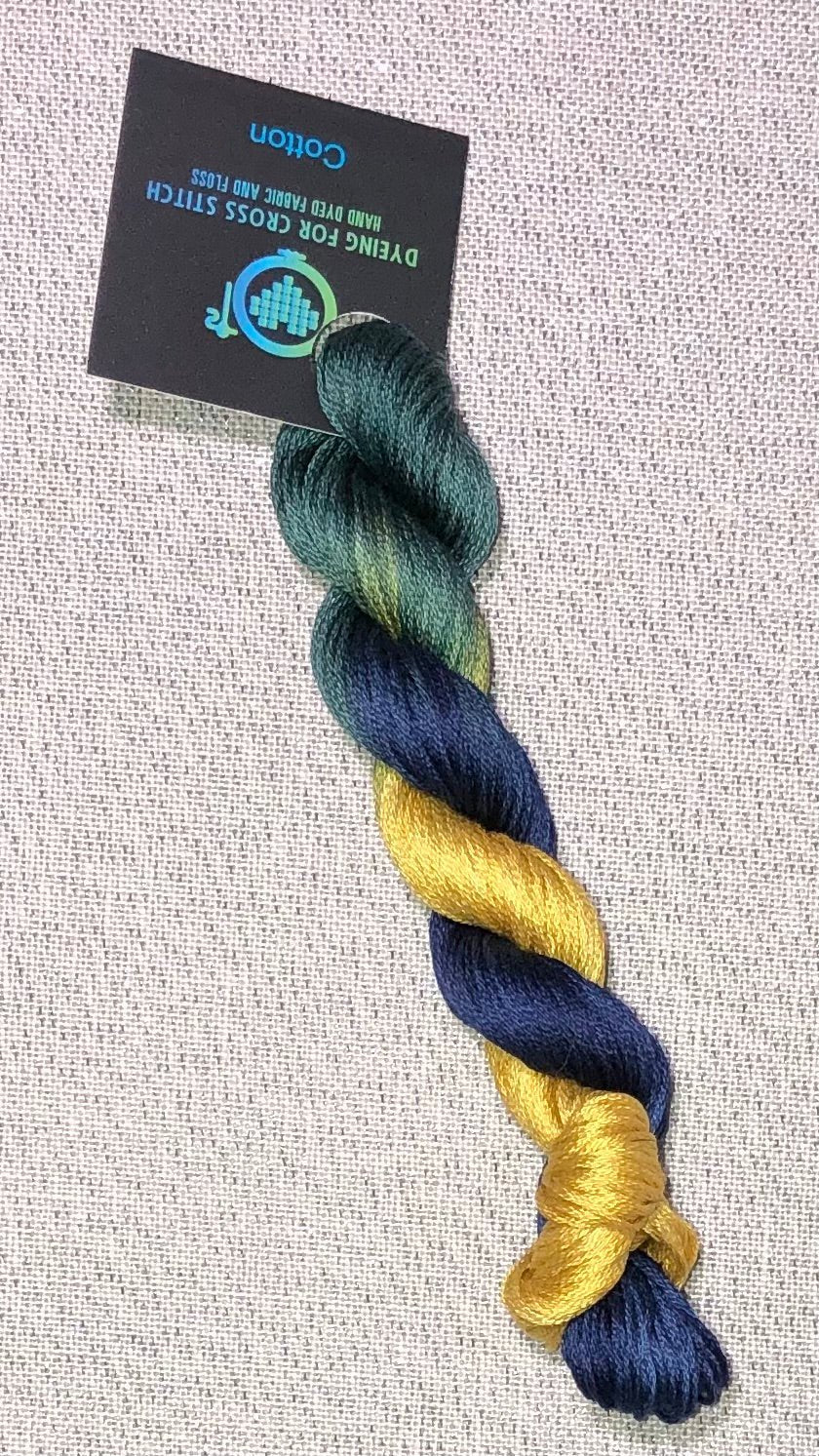 Cotton hand dyed floss - Blue, Green, & Yellow - SOLO - Dyeing for Cross Stitch