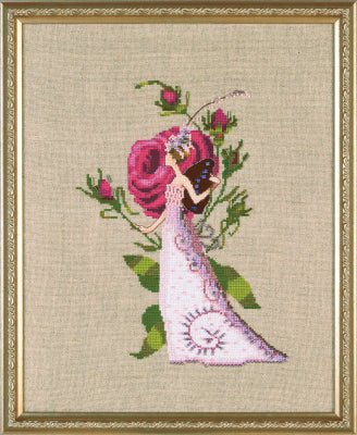 Nora Corbett - Great Cabbage-Leaved Rose Rose Couture NC301 - pattern & embellishment pack - Dyeing for Cross Stitch