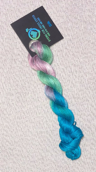 Silk hand dyed floss - Blue, Green, & Pink - Dyeing for Cross Stitch